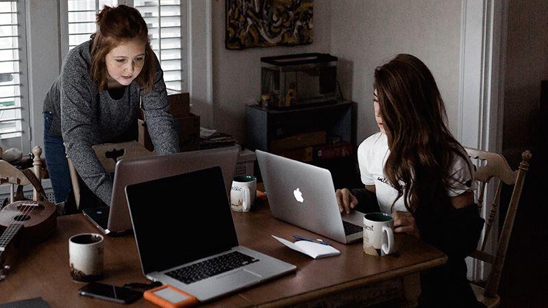 Woman working on laptop on dinning table